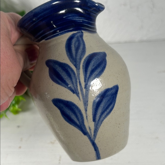 Williamsburg Salt Glazed mini Pitcher Stamped Dated Blue Leaf Salt Glazed Finish - Picture 10 of 14